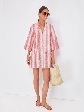 Tuckernuck Speckled Coral Poplin Marseille Caftan Dress | Size XS